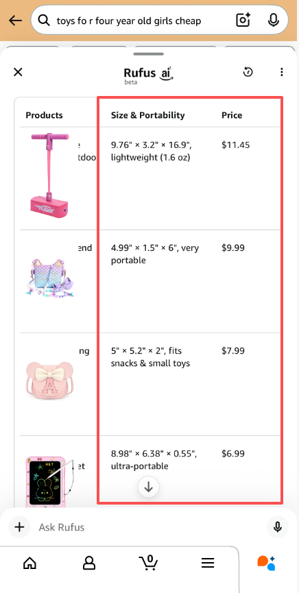 亚马逊搜索页重磅更新：AI“对比功能”上线