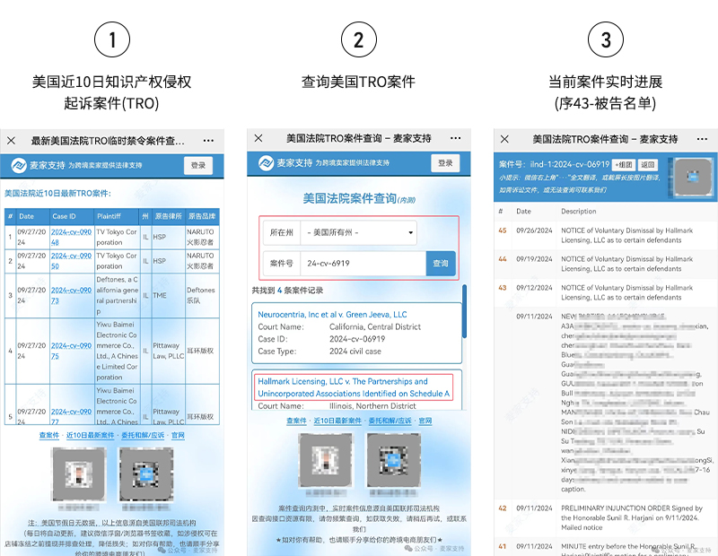行业唯一！美国TRO临时禁令和解/诉讼之集合近10日实时起诉案件+免费查任意案件