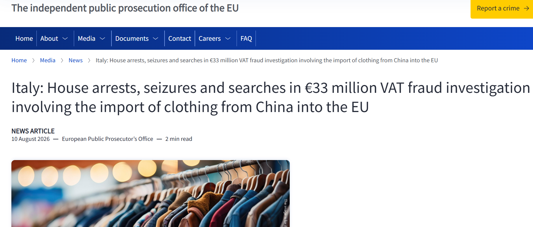 中国服装进口商被抓！海外再曝超3300万欧元逃税案