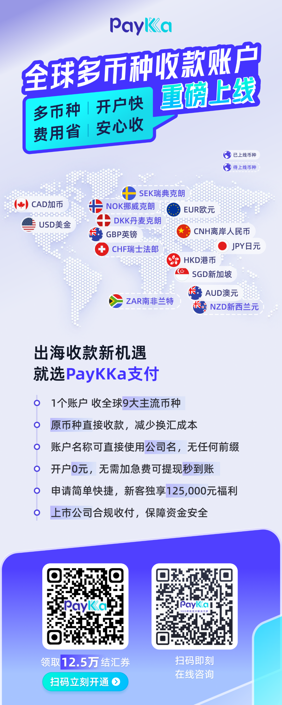 新年新能力！PayKKa全球多幣種收款賬戶上線，省時省錢省心又安全