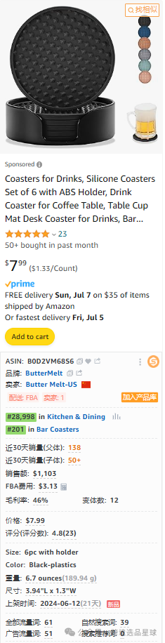 亚马逊选品-数据分析第12期 硅胶杯垫