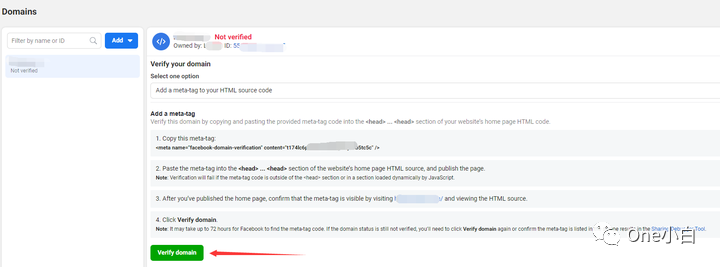 如何创建 Meta 商务管理平台及验证网站域名（英文操作界面）？