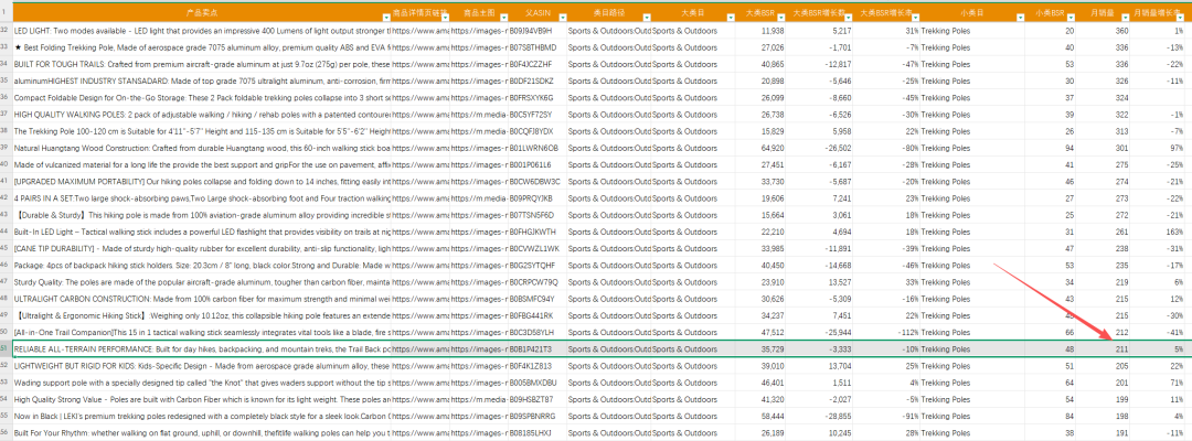 亚马逊选品结合AI解读热门产品第77期，发光徒步杖美国站数据分析报告