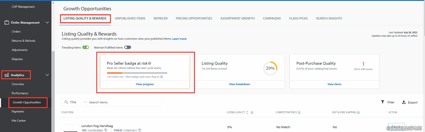 Seller Center报告分析：Pro Seller Badge