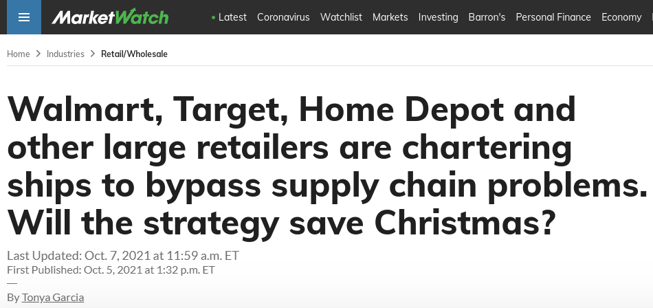 沃尔玛110万箱货漂在海上！美国零售商货架已空空如也！