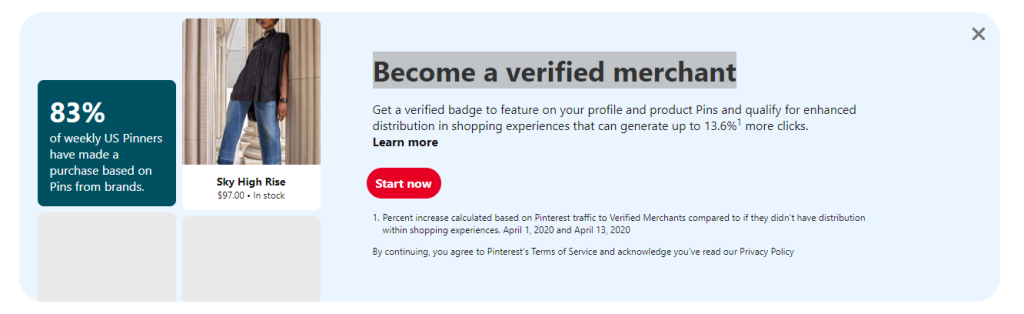 Pinterest 怎么申请蓝V认证-经过验证的商户
