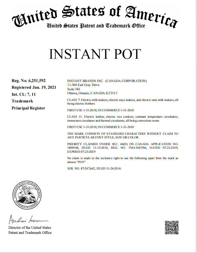 2025-cv-01895，21个店被TRO！INSTANT POT电饭煲商标维权！