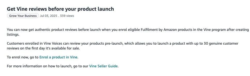 Amazon Vine更新：新品上市前可获得真实用户评论