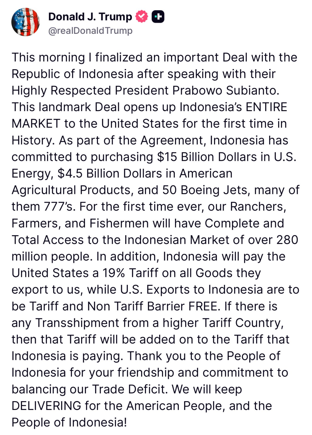 印尼给美国送150亿美金+0关税开放本国市场，就为了卷死越南