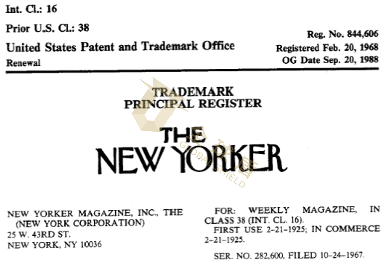 [22-5955] GBC代理VOGUE杂志发案，涉及THE NEW YORKER商标