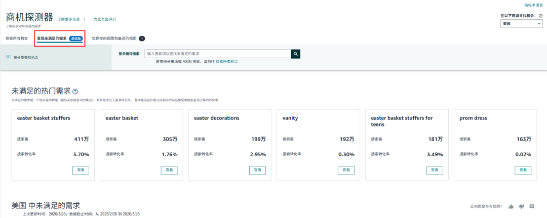 亚马逊商机探测器升级，“发现未满足的需求”功能上线