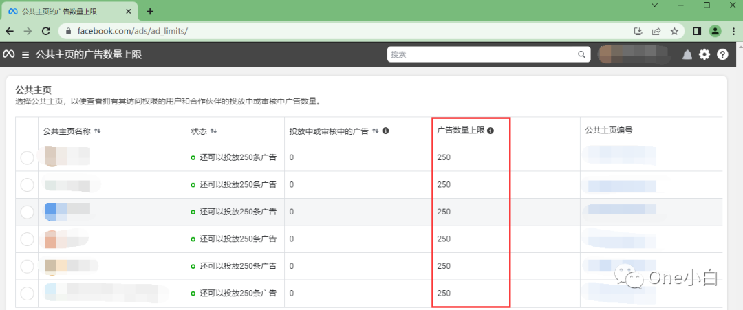 如何查看 Facebook 公共主页的广告数量上限?