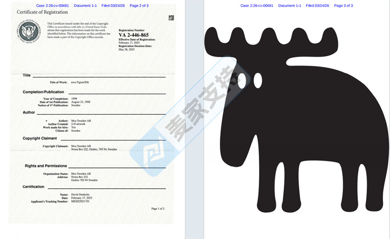 26-cv-00481，keith代理98年老logo版权维权！Moz麋鹿已申请TRO