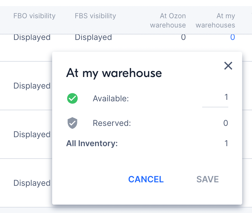 Ozon商品的状态和可售数量
