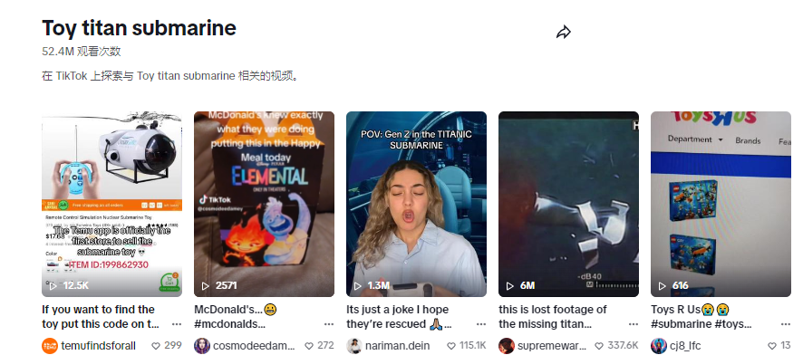 “泰坦潜艇”玩具走红TikTok，Temu打骨折在卖