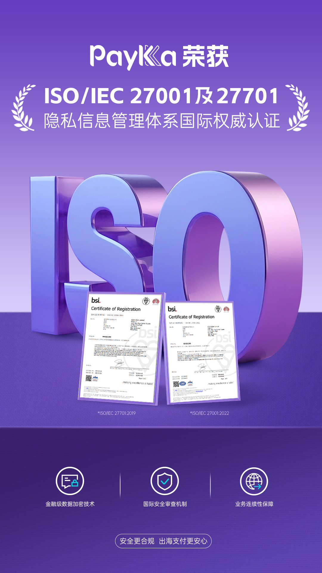 国际权威认证丨PayKKa荣获ISO 27001及27701最高级别标准隐私信息管理体系认证