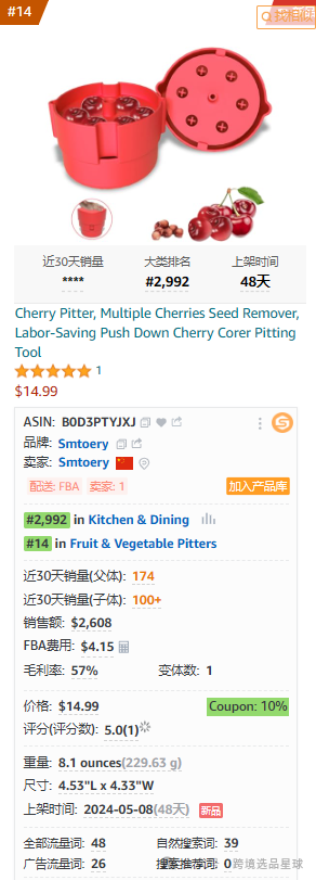亚马逊选品-数据分析第5期 樱桃去核器