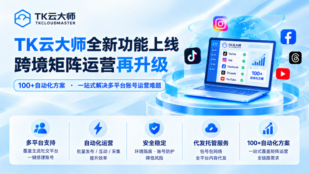 跨境社媒矩阵怎么做？一套自动化方案覆盖TK、INS、FB、YouTube多平台全流程