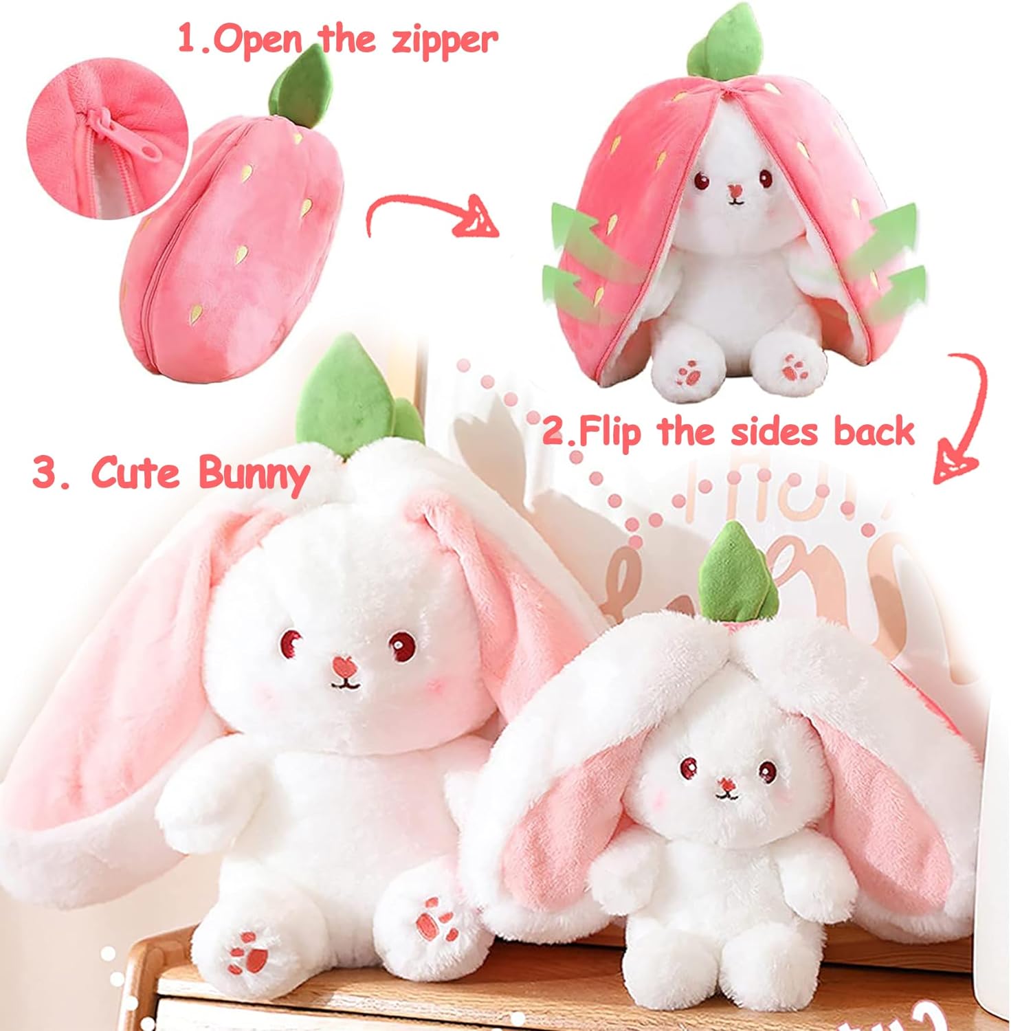 热门产品最新下证！草莓变身兔子毛绒玩具Strawberry Bunny Transformed Rabbit！