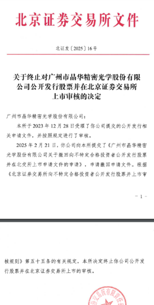 紧急刹车，晶华光学终止上市