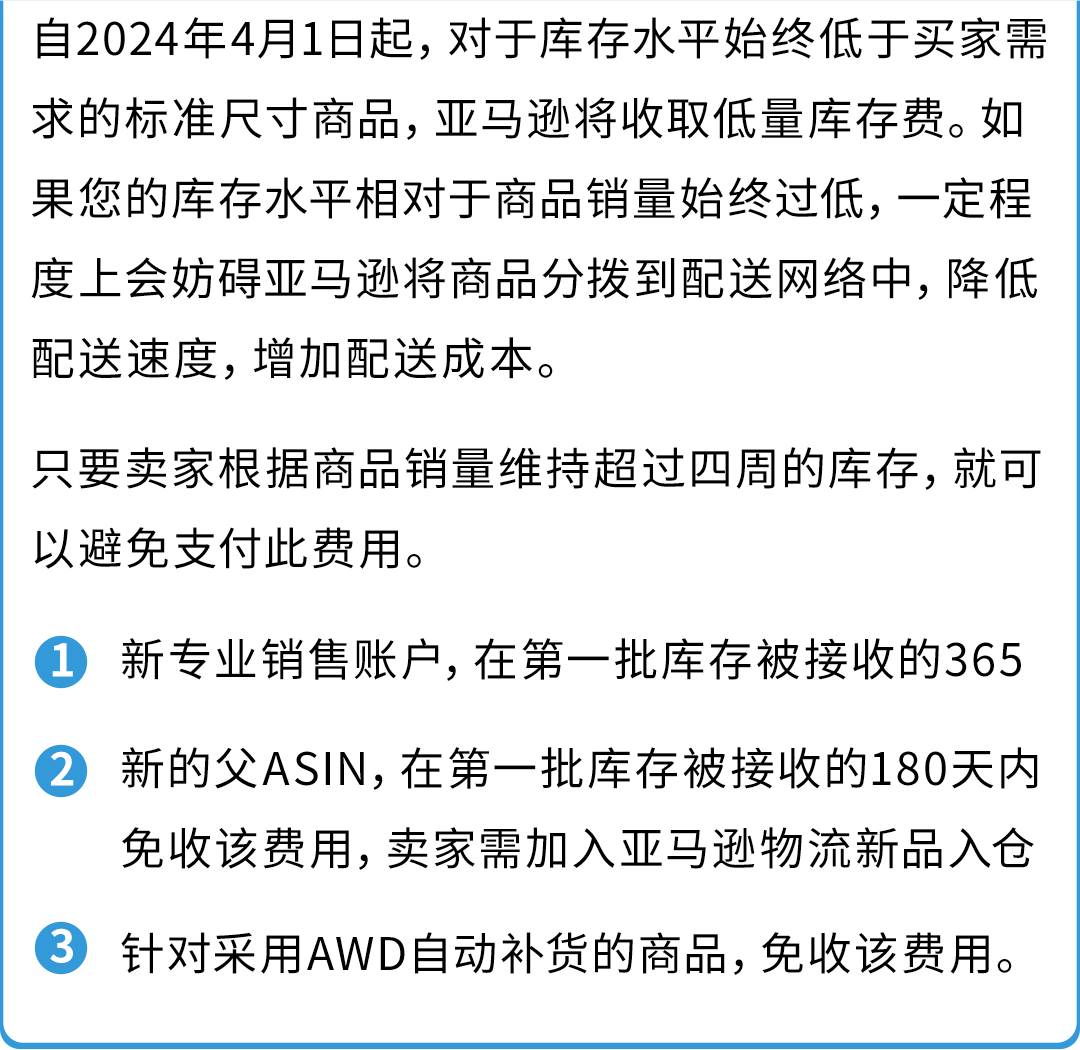 重要！亚马逊低量库存费新增3条豁免政策