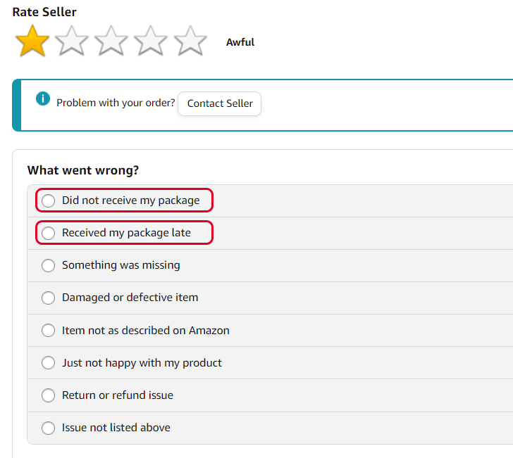 冤!按时发货还收到了差评?@亚马逊自配送卖家,可以隐掉