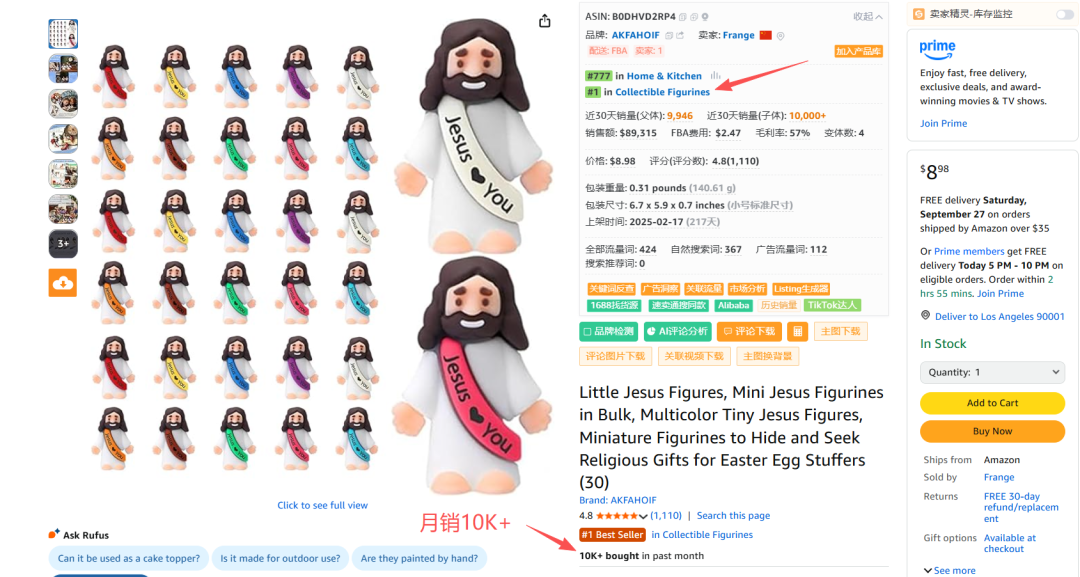 亚马逊选品结合AI解读热门产品第72期,小耶稣雕像市场分析报告