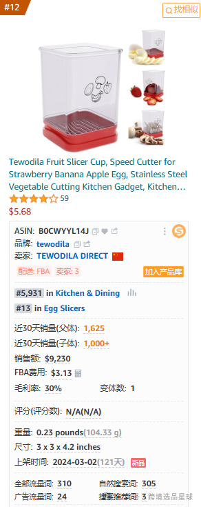 亚马逊选品-数据分析第10期 杯子草莓切片器