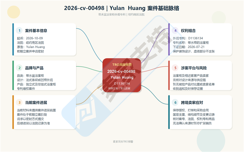 26-cv-00498 | 浴室柜外观专利已递交维权，同品类卖家注意排查