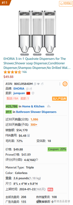 亚马逊选品-数据分析第14期 沐浴皂液分配器