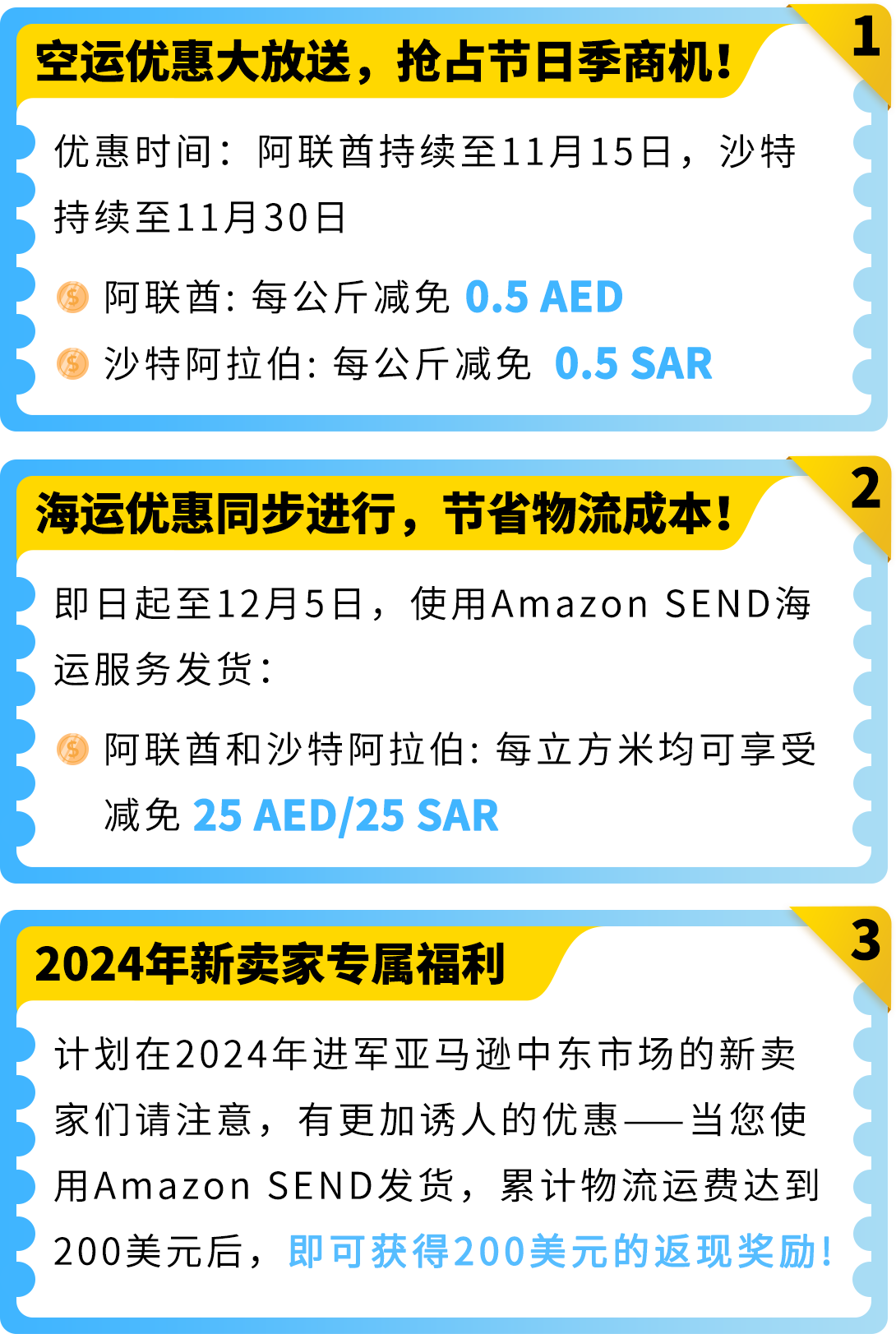 重大喜讯：Amazon SEND 海运中东站正式上线，还有限时运费免减