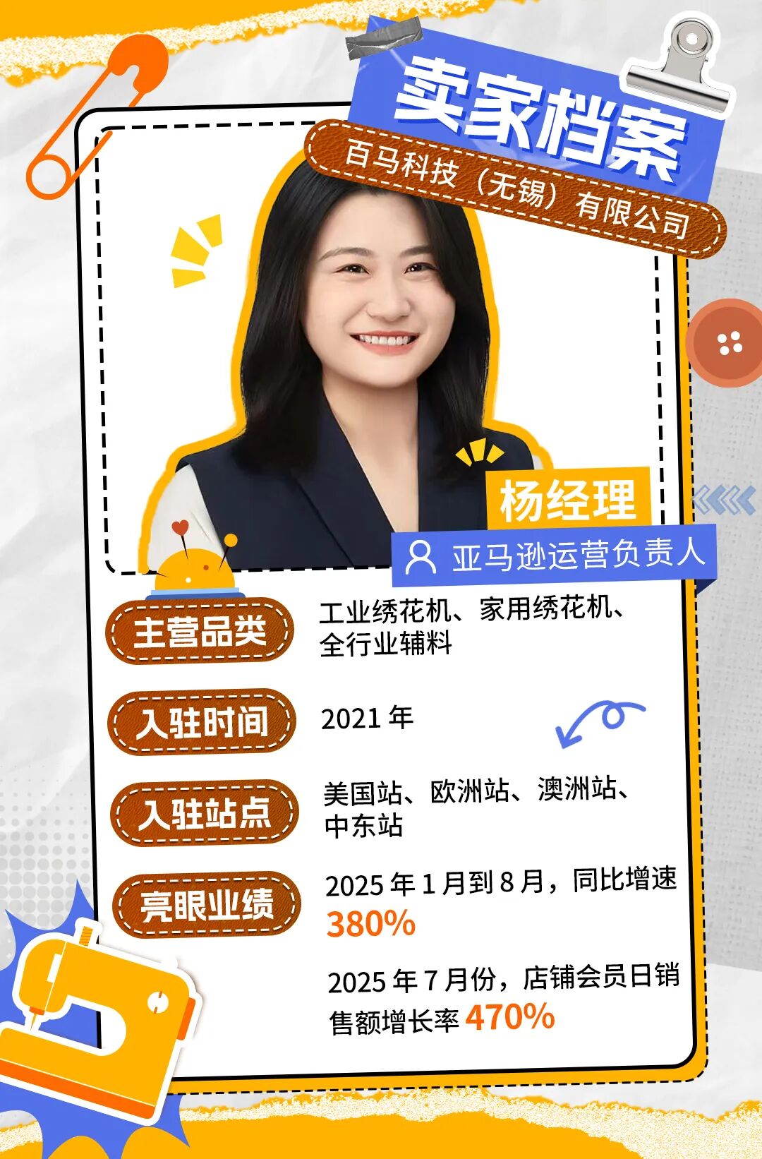 从0到380%！她把单价8,000美金工业绣花机做成亚马逊爆款，年销破亿