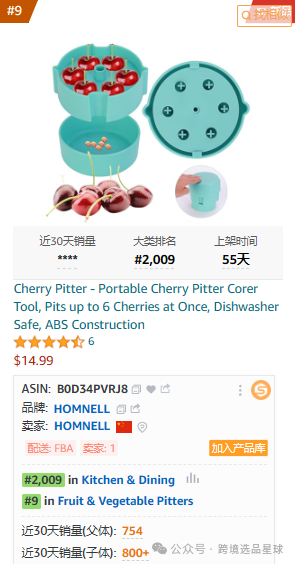 亚马逊选品-数据分析第5期 樱桃去核器