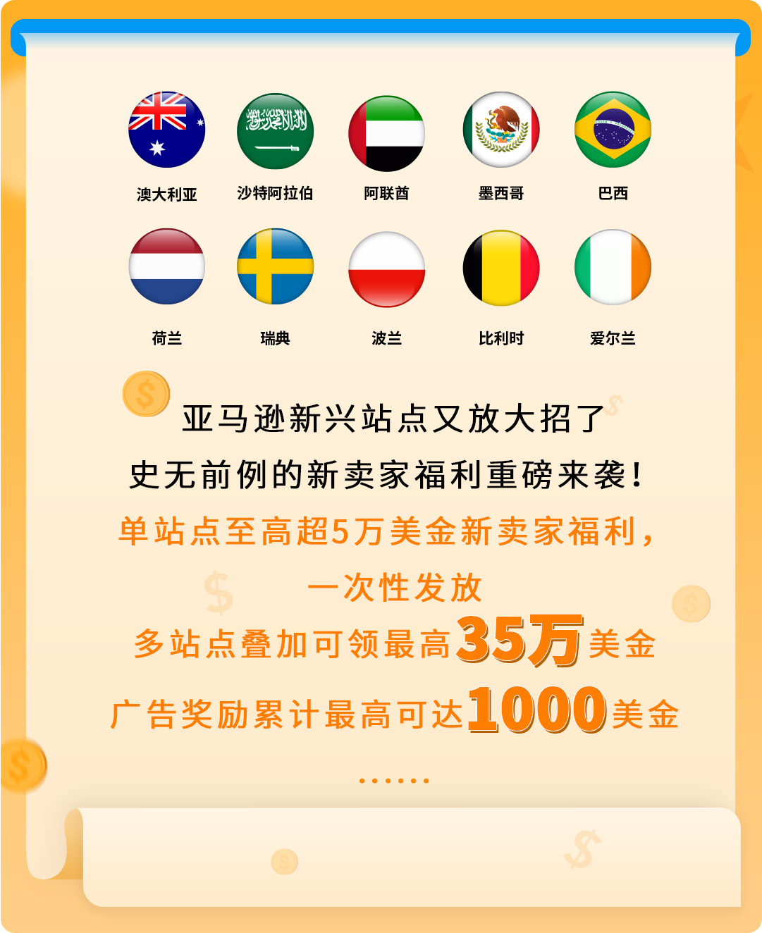 亚马逊新兴站点又放大招了，史无前例的新卖家福利重磅来袭！