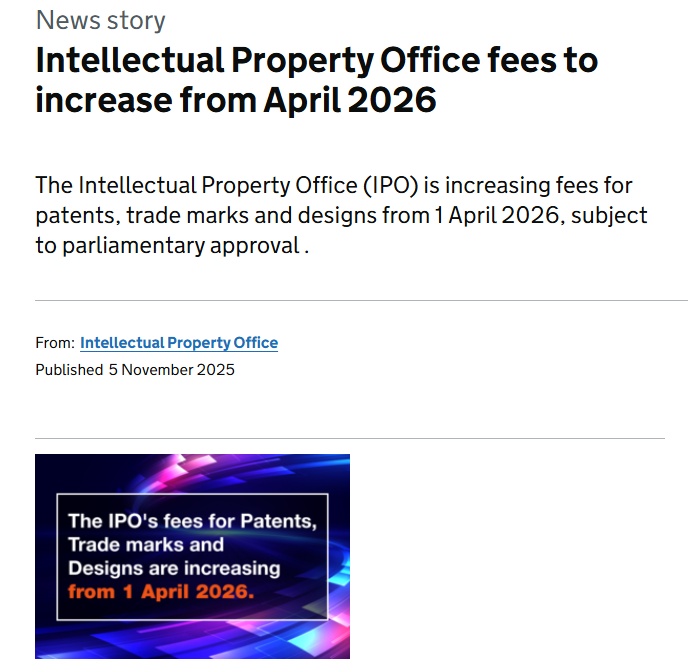 紧急提醒！英国商标专利官费将于2026年4月全面上涨！