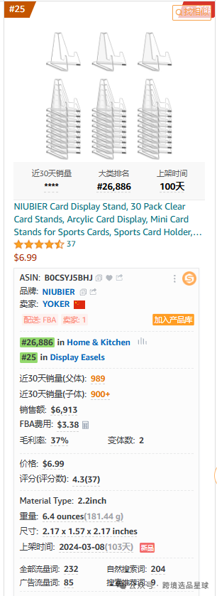 亚马逊选品-数据分析第2期 亚克力卡片展示架