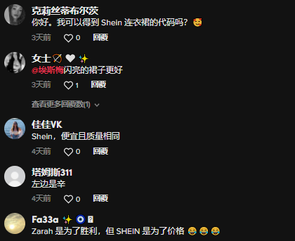 SHEIN和Zara同款服装大对比！TikTok网友吵翻了