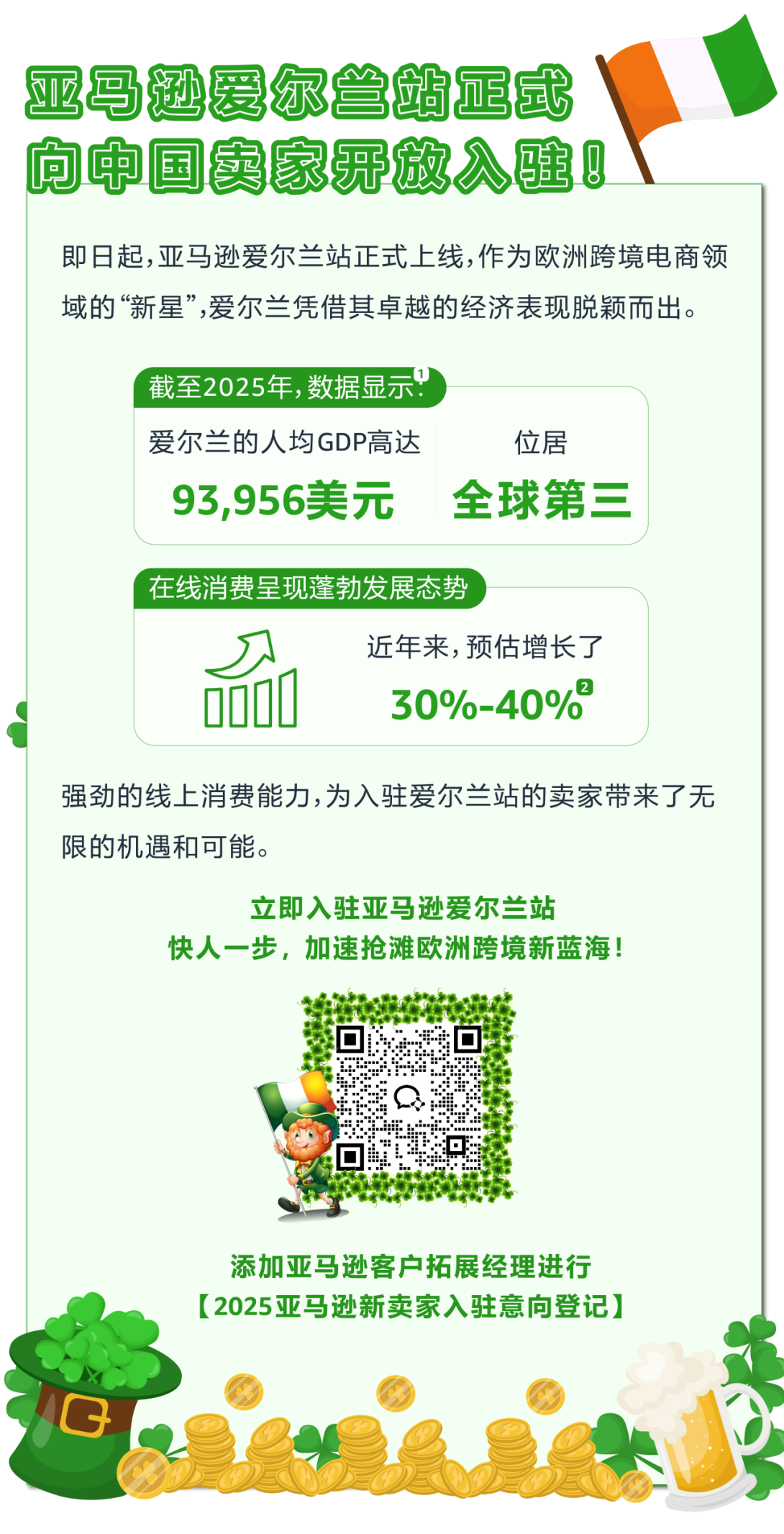 亚马逊爱尔兰站上线！人均GDP近10万美元的欧洲“富矿”等你开拓