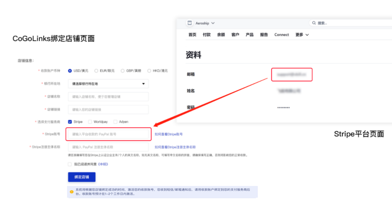 Stripe如何绑定CoGoLinks收款账户？