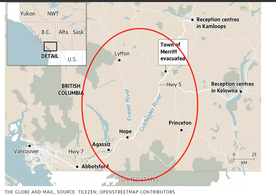 最新消息，加拿大遭特大洪水加泥石流袭击，暴雨创23年记录!