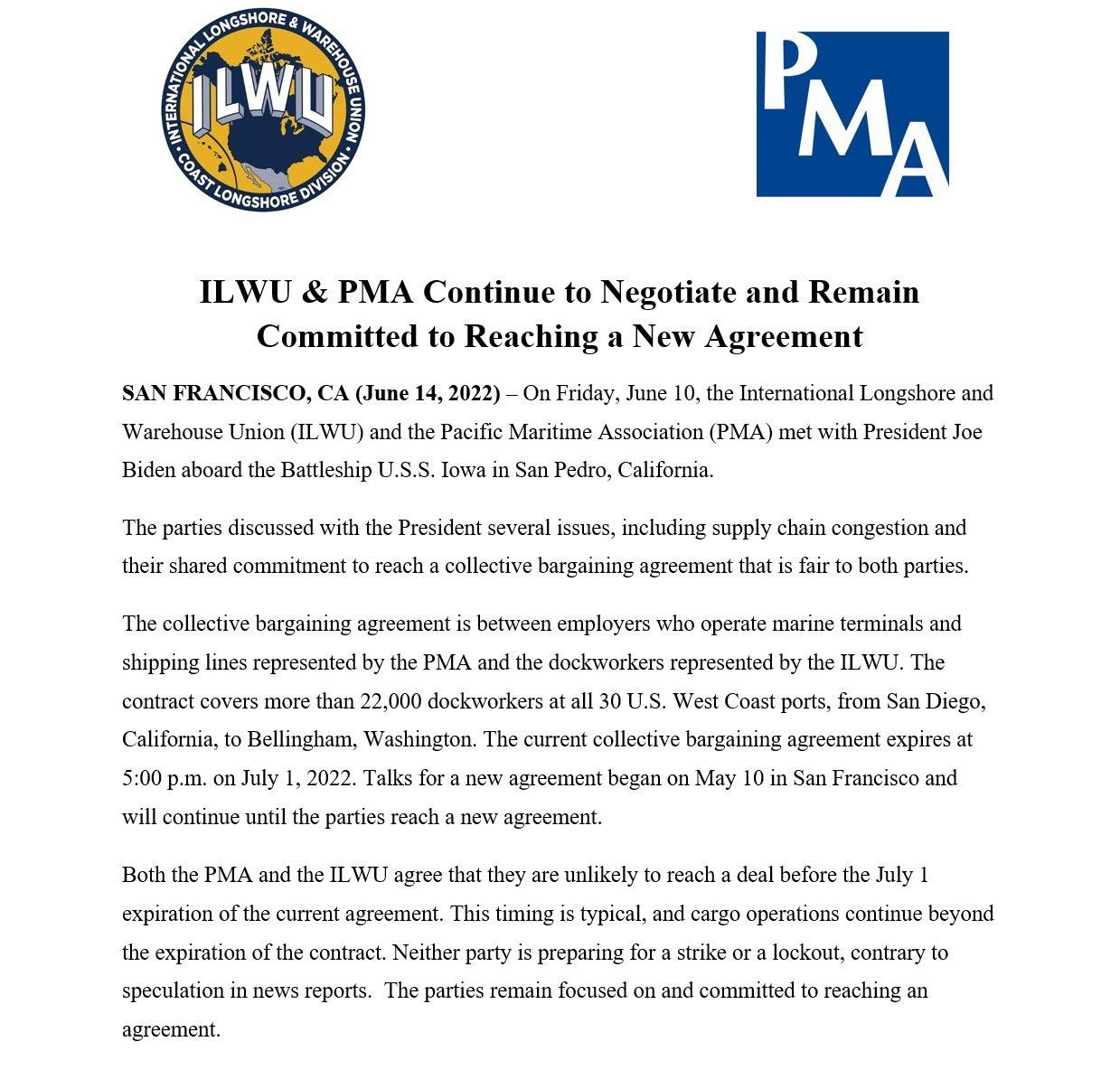 美西港口劳工谈判新进展！双方联合声明表示不会中断港口作业