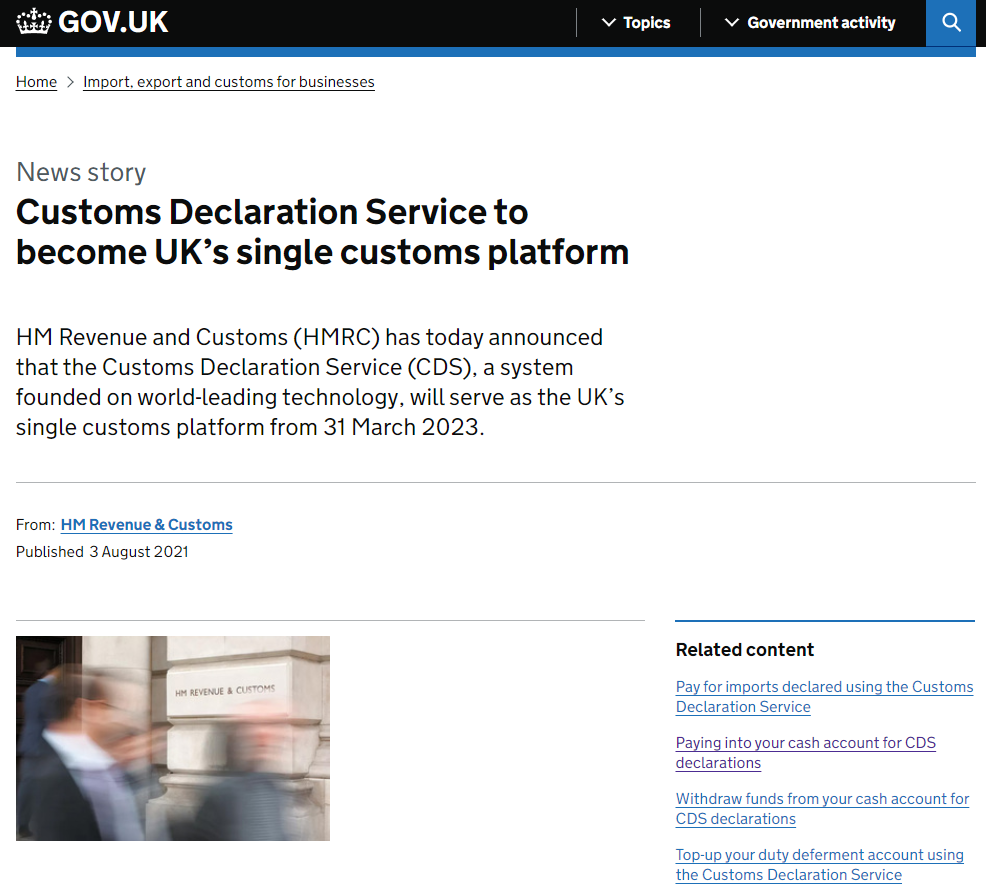 英国税务海关宣布CDS取代CHIEF，2023年3月底关闭CHIEF系统，CDS系统将要开通