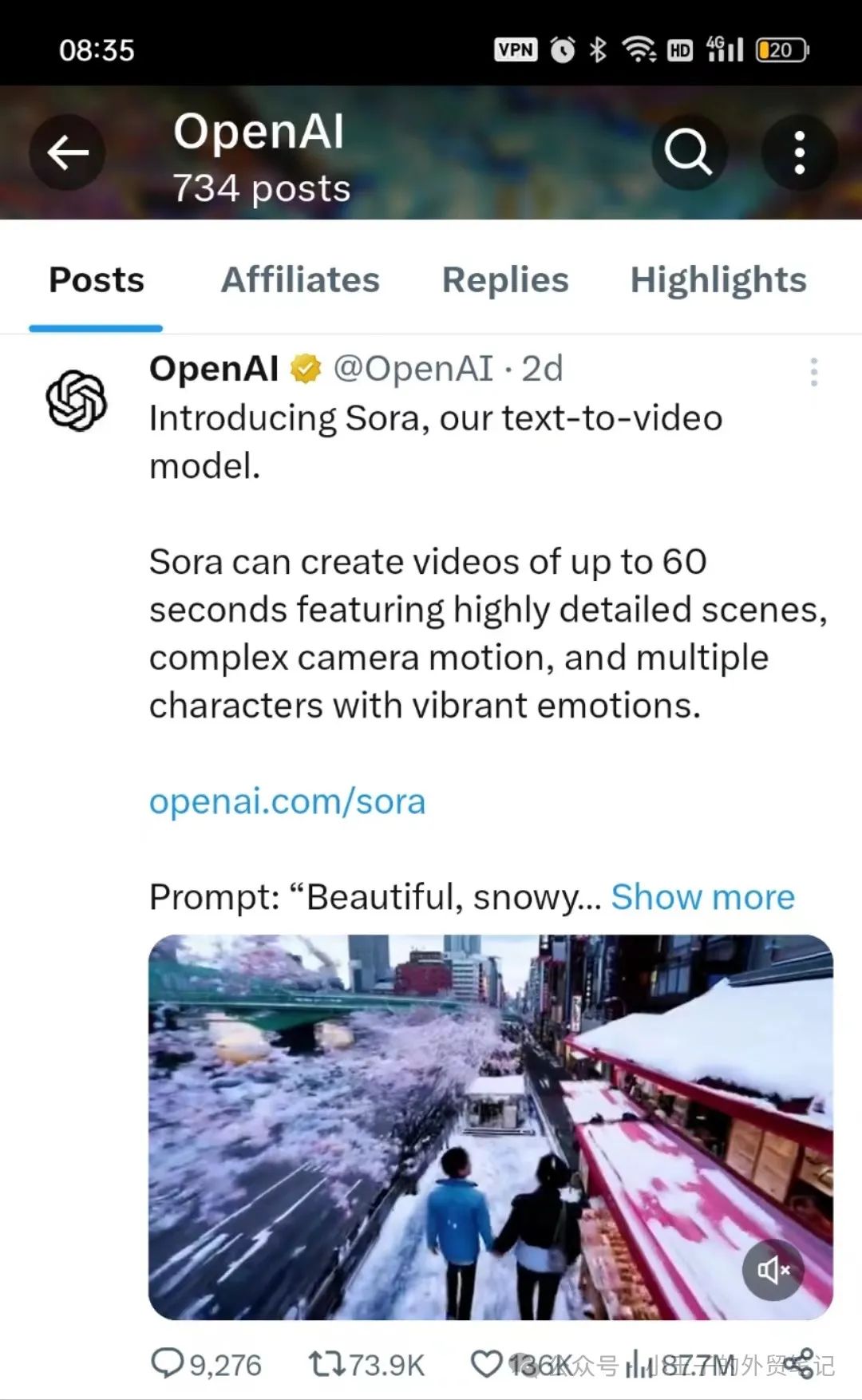 OpenAI旗下发布的Sora OpenAI文生视频工具，再次颠覆AI技术领域，效果炸裂！