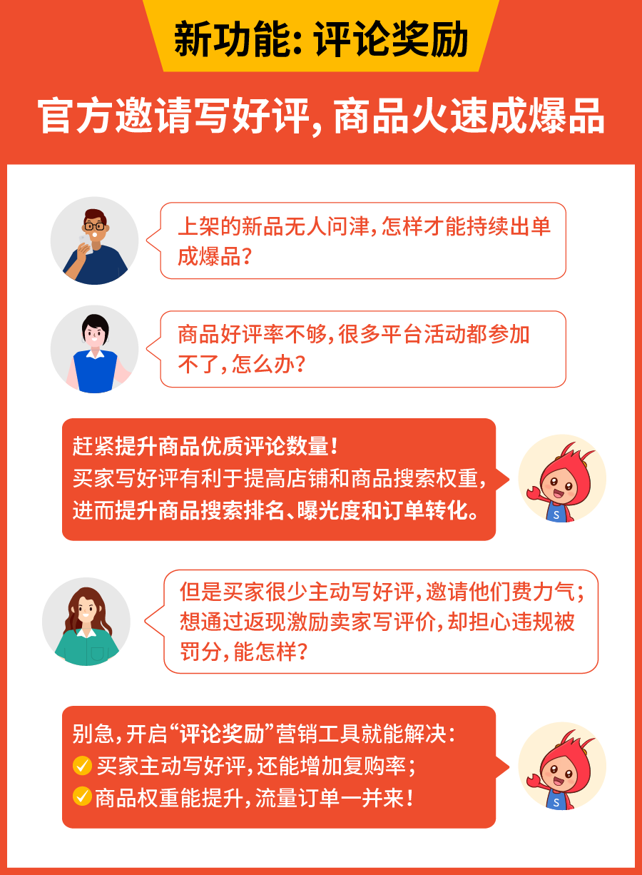 Shopee新功能上线: 官方激励买家写好评，优化上新流程增订单