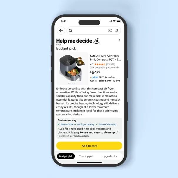 亚马逊全新AI购物功能: “Help Me Decide”